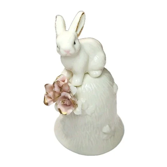 Hallmark Vintage Ceramic Bunny Rabbit Bell Figurine Coquette Feminin Collectible - Picture 2 of 10